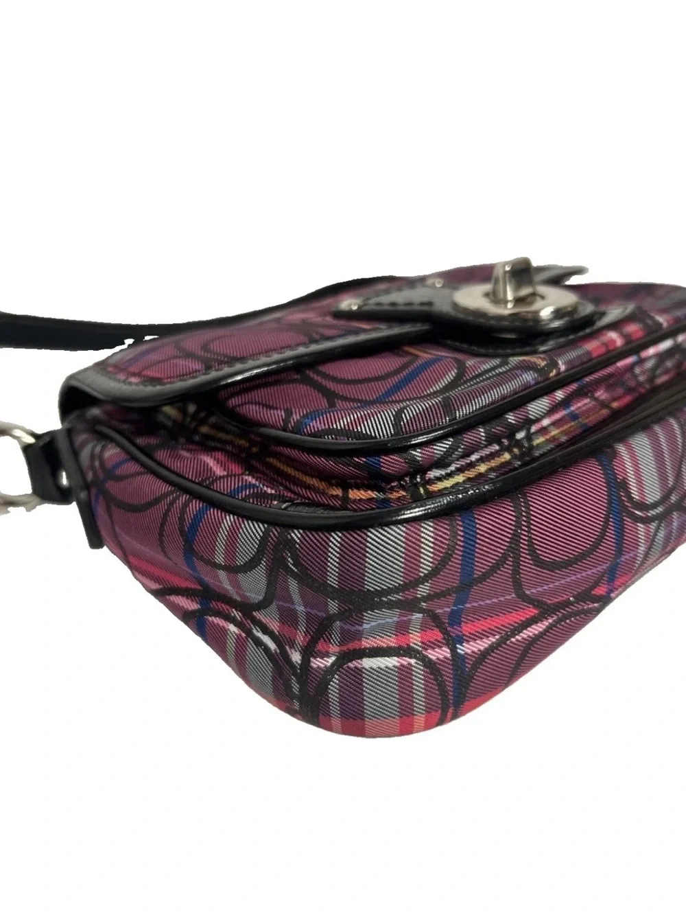 Vtg Y2K Coach Poppy Penny Tartan Multicolor Plaid Flap Turn Lock Shoulder Bag